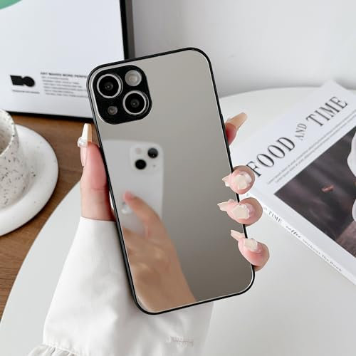 ZTOFERA Hülle für iPhone 15, Luxus Spiegel Makeup Hülle Kristallklare Helle Rückseite Weiche TPU und Hartes PC Schmale Hülle Volle Kameralinse Stoßfest Kratzfest für iPhone 15 6,1 –Schwarz Spiegel