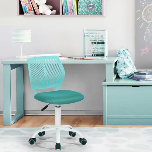 FurnitureR Schreibtischstuhl, Studiendrehstuhl ohne Armlehnen, höhenverstellbarer Bürostuhl, Arbeitsstuhl für Home Office, Schlafzimmer, Arbeitszimmer, Türkis