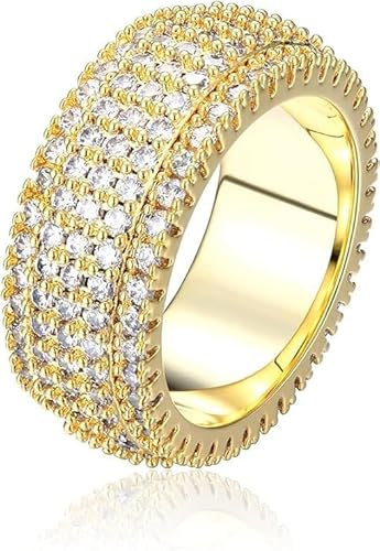 Dochais Ring für Herren Damen Personalisiert Breit Ringe 9mm mit Zirkonia Kristall Ring in 14K Vergoldet Glänzend Brandring Verlobungsring Antragsring Trauring (5, Gold)