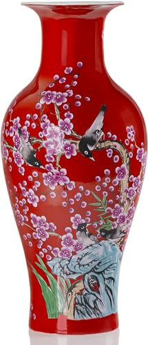 QINLANG 35,6 cm Keramikvasen für Blumen, rote Blumenvase für Tafelaufsätze