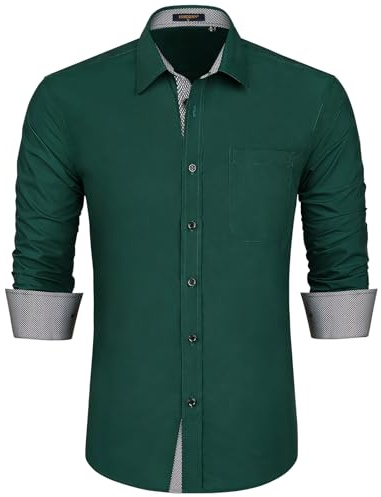 HISDERN Chemises habillées pour Hommes à Manches Longues Classique Affaires Coupe régulière Travail de Mariage Chemise sans Repassage avec Poche Vert Sarcelle 3XL