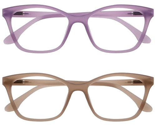 OPULIZE KAT Lesebrille - 2er-Pack - Cat-Eye Katzenaugen-Fassung - Lila, Taupe - Herren & Damen - Federscharniere - RR59-5U - +1.00