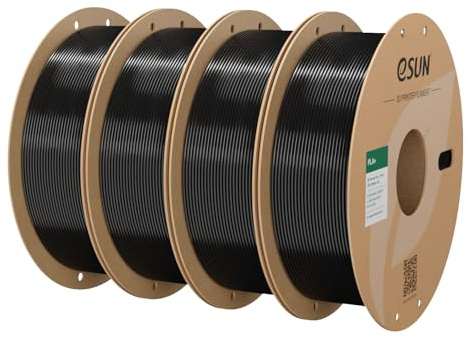 eSUN PLA+ 3D Printing Filament 4KG, Enhanced Toughness, Black | Dimensional Accuracy +/- 0.03mm, 1.75mm 3D Printer Filament Bundle for 3D Printers, 1KG per Spool