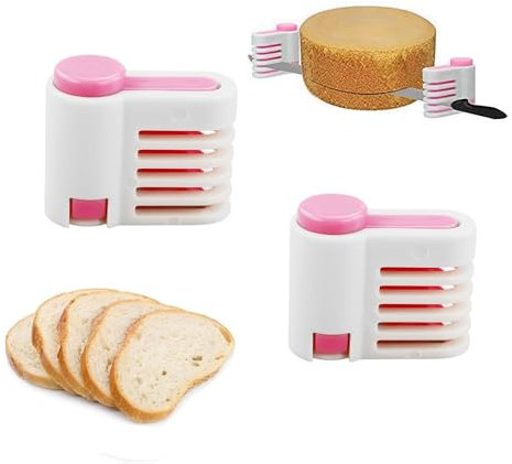 FIBOUND 2-Piece Cake Layer Slicer Set - 5-Layer Toast & Dessert Cutting Tool for Baking Enthusiasts, DIY Kitchen Aid with Non-Slip Base (Pink)