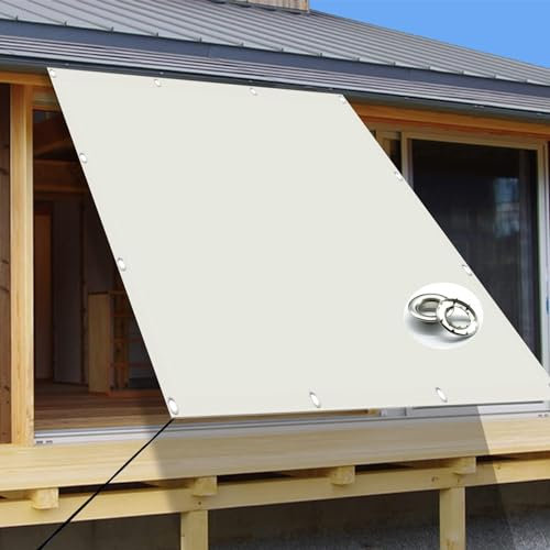 Tende da Sole per Esterno 1.7 x 4 m Protezione Solare Anti UV Tenda da Sole con Anelli Antistrappo Corde di Supporto per Giardino, Balcone, Piscina, Bianco Caldo