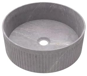 BAIKAL Lavabo sobre Encimera | Redondo | Gris Marmol | Cerámica | 37 x 37 x 12,5 cm | Sin orificio para grifo | Lavabo Baño | Envío con Embalaje Reforzado