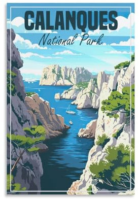 Jdheeh Vintage-Poster auf Leinwand, Motiv: Reisen Calanques, Frankreich, 20 x 30 cm