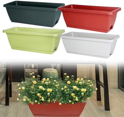 Gbtdoface Pot de fleurs rectangulaire en plastique pour plantes de bureau et de maison, base antidérapante (vert clair)