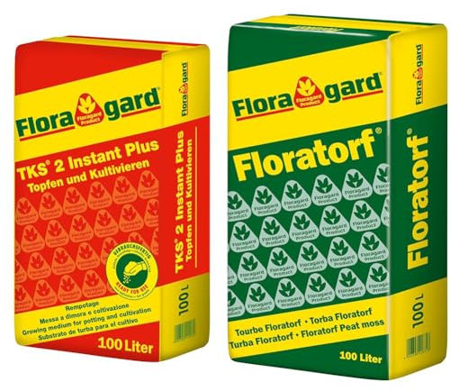 Floragard TKS 2 1 x 100 L - Universalerde für Gemüsepflanzen & Floratorf 100 Liter - Reiner ungedüngter Weißtorf zur Bodenverbesserung oder als Einstreu für Kleintiere
