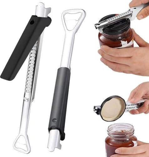 Anyingkai 2 Stück Einstellbarer Multifunktionaler Dosenöffner aus Edelstahl,Verstellbarer Dosenöffner,Müheloser Arthritis Glasöffner,Dosenöffner Manuell mit Kapselheber,Dosenöffner & Deckelöffner