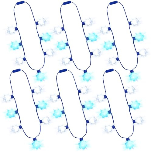 Traplace 6PCS Christmas Light Up Necklaces, 3 Light Modes with 7 LED Bulbs, Blue White Snowflakes Design Christmas Accessories, Wearable Decor for Ugly Sweater Party Supplies Xmas Party Favors