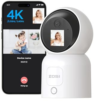 ZOSI 8MP 2 Way Video Security Camera with 1.44'' Screen, 360° Views Baby/Pet Dog Monitor, 2.4G/5G Dual-Band WiFi Indoor Cam with One-Touch Calling, Smart Person/Pet Detection, Cloud & Local Storage