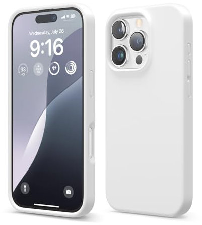 elago Compatible with iPhone 16 Pro Case, Premium Liquid Silicone Case, Full Body Protective Cover, Shockproof, Slim Phone Case, Anti-Scratch Soft Microfiber Lining, 6.3 inch (White)