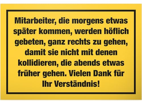 DankeDir! Mitarbeiter die Morgens etwas später - Schild 30 x 20 cm - Kollegen Chef Freunde Geschenkidee Deko Party Partydeko Büro Geschenk - Geburtstagsgeschenk Türschild lustiger Spruch Spruchschild