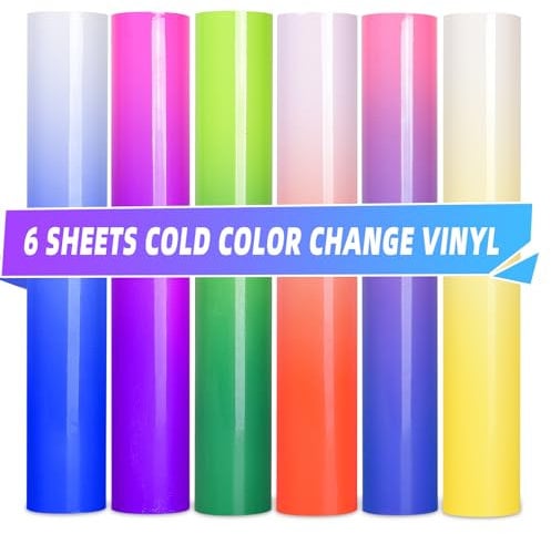 Lya Vinyl Color Changing Vinyl Permanent Adhesive for Cricut, 6 Pack Cold Permanent Vinyl Bundle,12 x 10 Sheets Sensitive to Cold Vinyl for Stickers Cups