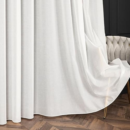 Gardinen Vorhangen Weiß 300x160 cm (BxH) Murano Kurz Batist Gardinen mit Kräuselband Elegant Wohnzimmer Schlafzimmer Gardinenschals Fenstergardinen Leichtigkeit Weichheit Transparenz