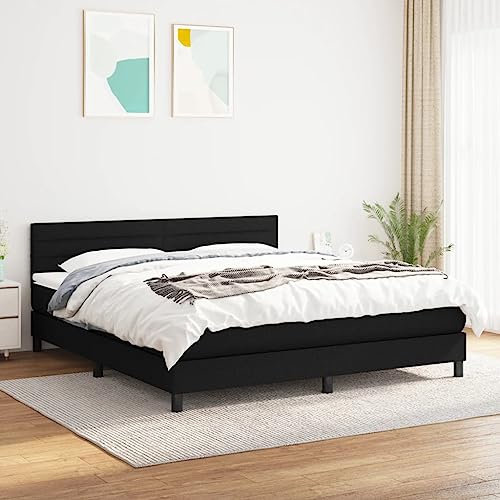 IKAYAA Boxspringbett mit matratze 160x200 Bett 160x200 mit lattenrost und matratze Boxspringbetten mit Verstellbar Kopfteil Polsterbett Stoff-Schwarz-160 x 200 cm