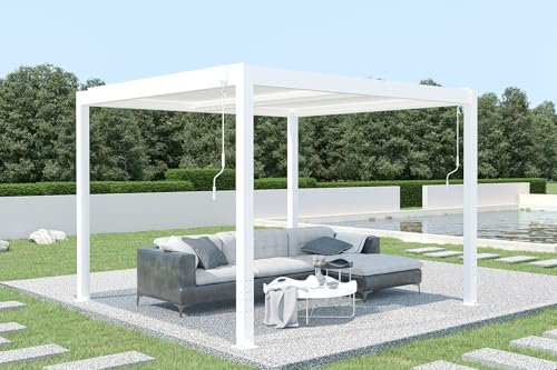 Cazeboo Cazeboo Pergola bioclimatique autoportante 3x3m Santa, Pergola Aluminium Blanc, Lames orientables Acier, L.305xP.305xH.220 cm