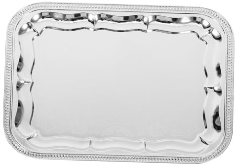 OKUMEYR Plato De Acero Inoxidable Bandeja Rectangular Apto Para Buffet y Aperitivos