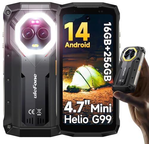 Ulefone Armor Mini 20 Rugged Smartphone Android14, 4.7 Small Rugged Phone 256GB+16GB/2TB SD 64MP Night Vision+50MP, 6200mAh Battery with Warning Light, IP68 4G Dual Sim Unlocked Mobile Phones NFC GPS