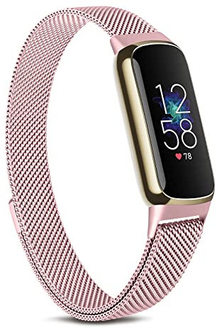 MVSSAT Metallbänder, kompatibel mit Fitbit Luxe-Bändern, Edelstahl-Mesh-Armband, atmungsaktives Armband mit verstellbarem Magnetverschluss (Rose Pink)
