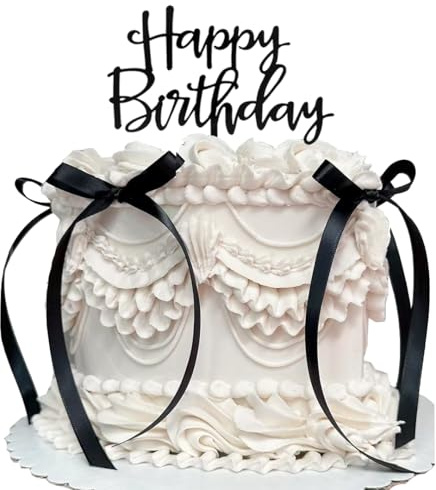 Auiremrti Happy Birthday Tortendeko Set Mit 6 Stück Schwarzen Schleifen Und 1 Happy Birthday Schild,Vintage Cake Topper, Tortenstecker für Geburtstagstorte