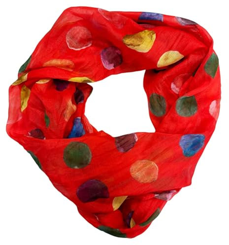 J26 Dots Punkte Seide Sommer Kreis Loop Farbverlauf Silk Uni Rundschal Schlauchschal Stola Schal leicht (Dots Rot)