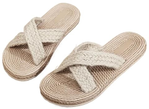 AMENGJ Chanclas de Paja Sandalias de Mujer con Tiras Cruzadas, Sandalias de Playa con Cuerda de cáñamo, Chanclas, Zapatos con Dos Tiras de Paja(Color 1,36)