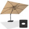 PURPLE LEAF Sonnenschirm Groß 300 x 400 cm mit Ständer Ampelschirm Rechteckig mit Kurbel, XXL Gartenschirm neigbar, 360° Rotation, Bespannung Polyester, für Gärten, Cafés, Terrasse, Beige