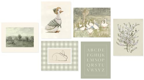 Dazzlewall 6er Set Salbeigrüne Kinderzimmer Bilder, Vintage Tieralphabet Wandbilder für Kinderzimmer Spielzimmer Deko, Nersury Wall Decor Cute Posters 8×10 in Ungerahmt