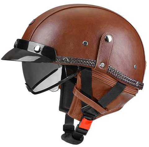 Demi Casque Moto Casque Bol Casque Moto Jet Vintage Casque Ouverte avec Visière Casque Cyclomoteur Casque Scooter Homologué ECEDOT Casque Demi Casque de Moto Unisexe 10,XXL=63~64CM