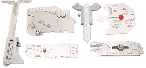 6Pcs Fillet Weld Gauges Set Angle Measuring Tool Welding Inspection Gauges Set with 5 Storage Bags and 1 Box for Boiler Bridge Shipbuilding Pressure Vessel Oilfield Pipeline