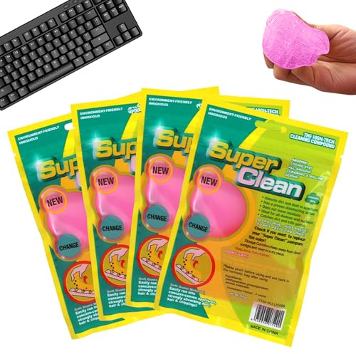 LUPATDY 4 Piezas Gel de Limpieza para Teclado, Gel de Limpieza de Coche Reutilizable, Gels Limpiador Universal de Polvo para Automóviles, Escritor, Teclado, Calculadoras,Rosa (4 x 80g)