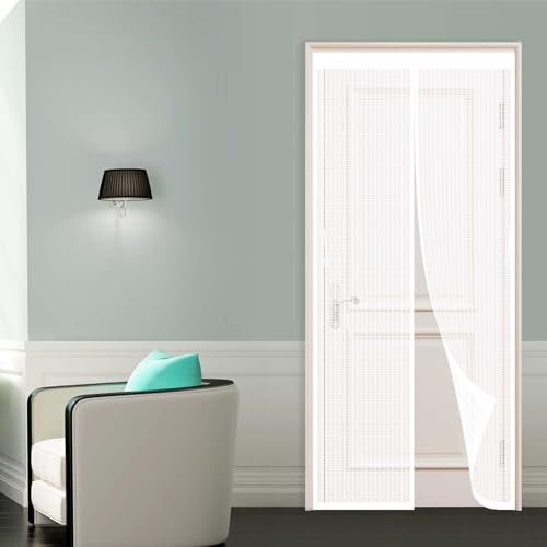 Cortina Mosquitera Magnética 119 x 240 cm Cierre Automático Transpirables, Antimosquitos Mosquitera para Ventanas de Aluminio para Puertas de Salón Balcón Corredor, Blanco