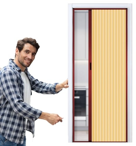 Puerta Corredera Plegable 70 80 90 100 110 120 130 CM Biombo Interior De Una Sola Puerta Panal De Abeja Con Marco De Aluminio Rojo, Puerta Acordeón Plegable A Medida, Sin Perforaciones(Yellow,WxH 70cm