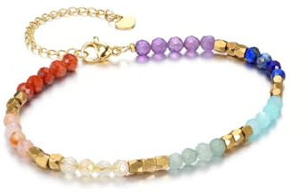 CrystalTears 7 Chakra Heilstein Armband Facettierte 4mm Perlenarmband mit Goldperlen Edelstein Schmuck Damen Spirituelle Geschenke