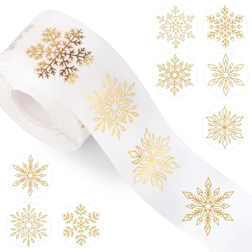 500stk Weihnachts-Schneeflockenaufkleber, 4cm Holografische Selbstklebende Siegelaufkleber Winterurlaub Schneeflocken-Aufkleberrolle für Umschläge Geschenke Weihnachtsparty-Dekoration
