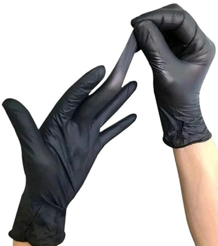 PBHOVIITG 10/200 Stück Einweg-Latexhandschuhe, schwarz, wasserdicht, nicht medizinisch, for Küche, Reinigung, Geschirrspülen, Kochen, Automobil, Handwerk(100 PCS,M-23x10cm)
