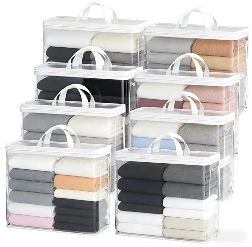8 Pack Clothes Storage Bag, Clear Zippered Storage Bag, 22L Clothing & Wardrobe Storage Reinforced Handle Storage Bags Dustproof Moving Foldable Space Saving Handbags for Clothing Bedding Blanket Toy