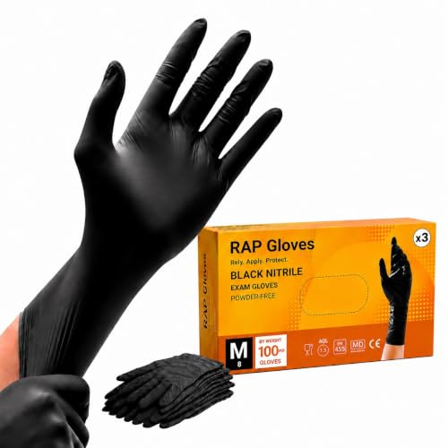 Black Nitrile Disposable Gloves Medium 300 Pack 3 x 100 for Home Repairs | Textured fingertips, latex free, powder free, single use hand cover for gardening, crafting and assembly work