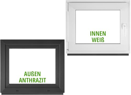 BAU PLAZA Kellerfenster BxH 70 x 50 cm / 700 x 500 mm DIN Links Außen Anthrazit/Innen Weiß – Dreh-Kipp Fenster – 2-fach Verglasung 32 mm – Wärmeschutz & Schallschutz – PVC Kunststofffenster