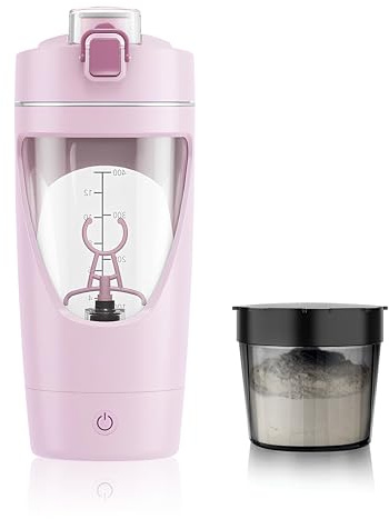 mountop Protein Shaker Bottle, USB-C Rechargeable Protein Shaker Perfect for Shakes & Meal Replacements, Auto-Mix Bottle with Powder Storage Compartment, BPA-Free, Made from Tritan, 400ml Pink