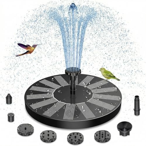 Solar Springbrunnen für Außen 1.5W Verbesserter Solar Solarbrunnen für Draussen mit 6 Sprüh Effekten und 4 Stützstangen Schwimmender Solarbrunnen für Garten,Teich,VogelBad,Wasserspiel