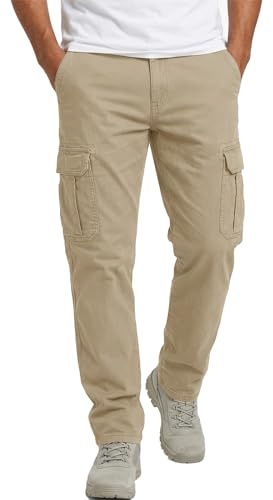 Runcati - Pantaloni da uomo, vestibilità regolare, stile cargo, tinta unita, casual, per il tempo libero, in cotone, con elastico in vita, con tasche, per sport all'aperto, beige., XL