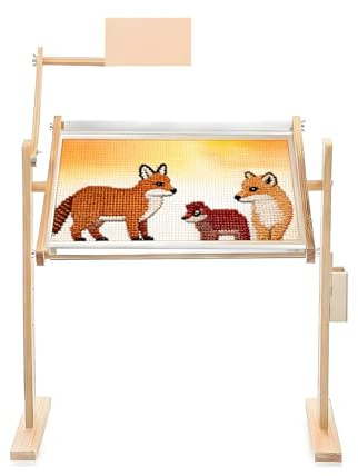 FERNVALE Adjustable Wooden Embroidery & Cross Stitch Stand 360° Rotating Craft Workstation for Needlework Punch Needle and Crewel with Height and Angle Adjustment Cross Stitch Floor Stand