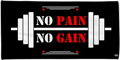 Power Towel das Coole Fitness & Sport-Handtuch mit Einer Botschaft| Verschiedene Motivations-Quotes| Größe 50 cm x 100 cm | POWERTOWEL Handtuch ohne Mikrofaser (NO Pain NO GAIN)