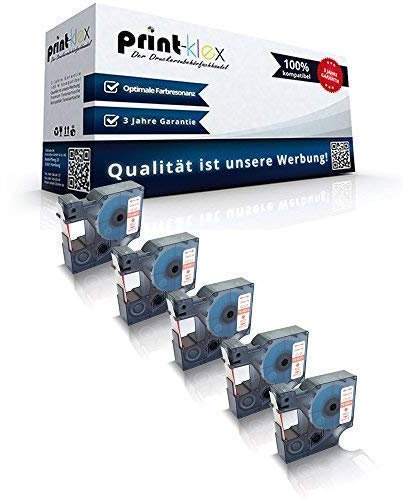 5x Print-Klex Schriftbänder kompatibel für Dymo D1 45015 Labelwriter 400 Duo Dymo 1000 1000Plus 2000 3500 5500 Labelmaker4500 Pocket S0720540 12mm Bechriftungs Etiketten Rot Weiss - Color Pro Serie
