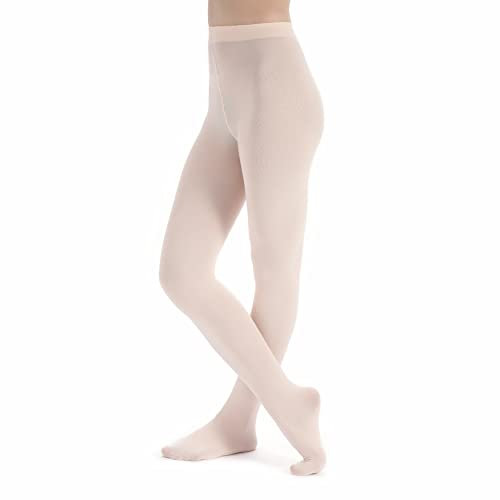 tanzmuster ® Ballettstrumpfhose Mädchen - Lena - kein Kratzen und Rutschen, äußerst strapazierfähig (Keine Laufmaschen), Strumpfhose fürs Kinder Ballett in rosa-apricot, Größe 134-146