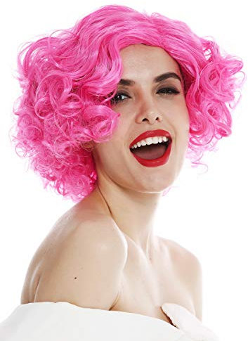 WIG ME UP - 1352-ZAC5B Perücke Damenperücke Karneval Halloween kurz Mittelscheitel Locken lockig pink rosa 20er 30er Jahre