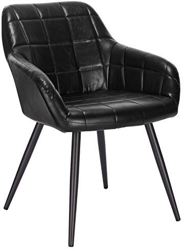 WOLTU Esszimmerstuhl BH245sz-1 1 Stück Küchenstuhl Polsterstuhl Wohnzimmerstuhl Sessel mit Armlehnen, Sitzfläche aus Kunstleder, Metallbeine, Antiklederoptik, Schwarz